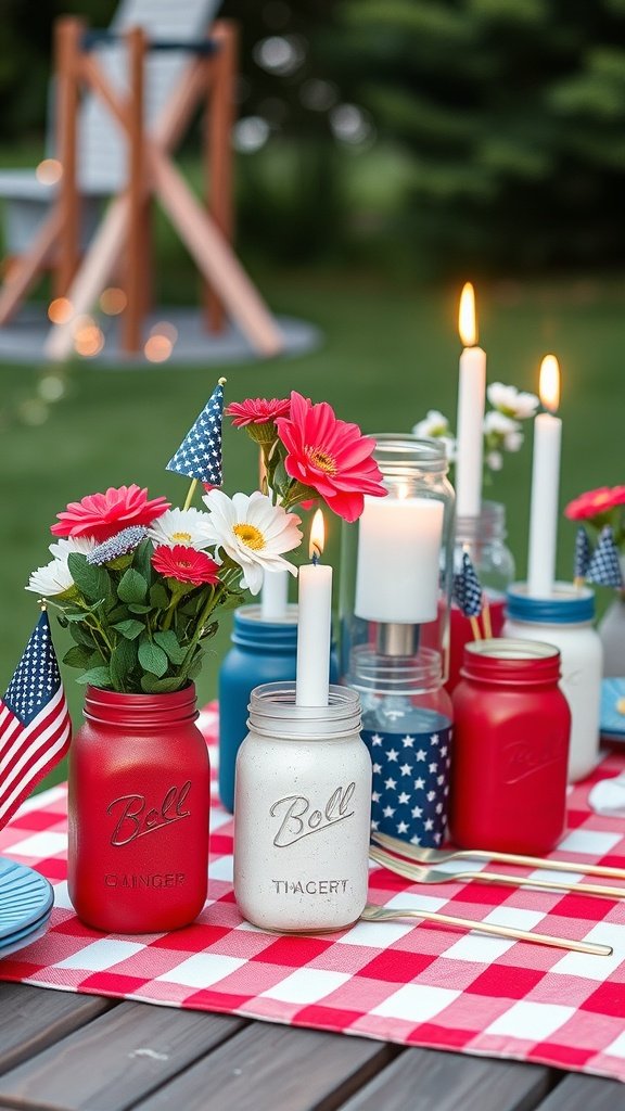 Colorful DIY Mason Jar Decorations for 4th of July Celebration