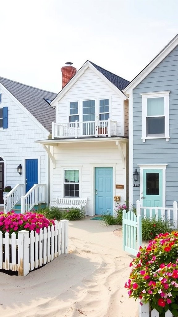 Cape Cod style houses with classic colors and vibrant flowers