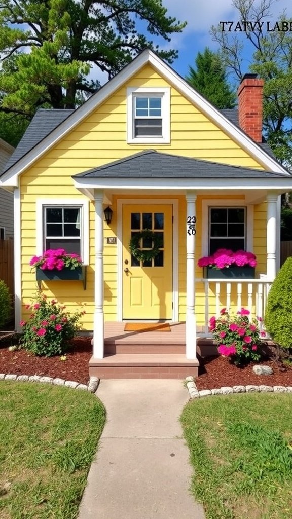 A cozy yellow Cape Cod house with flower boxes and a welcoming porch.