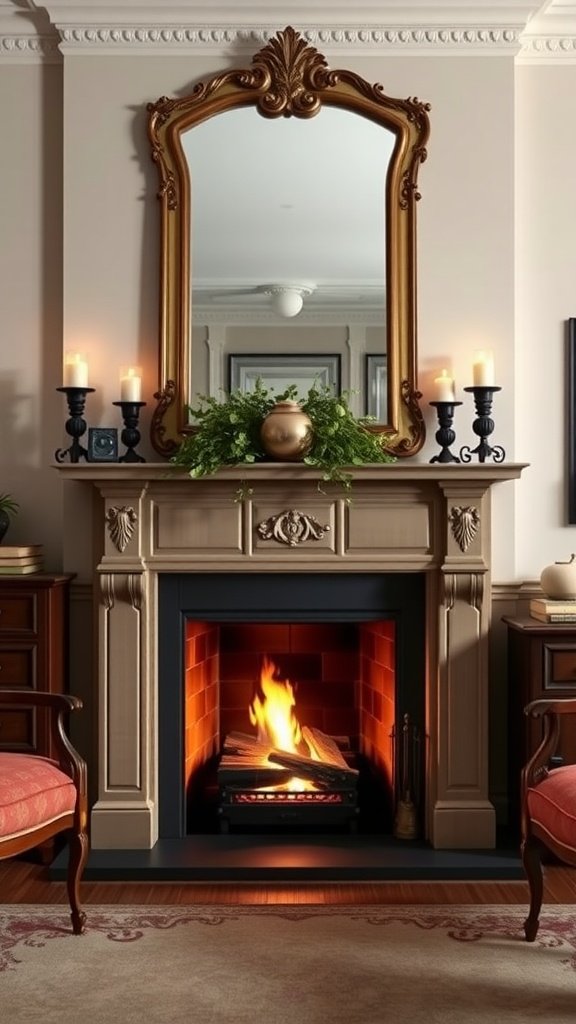 Cozy traditional wood-burning fireplace with elegant decor