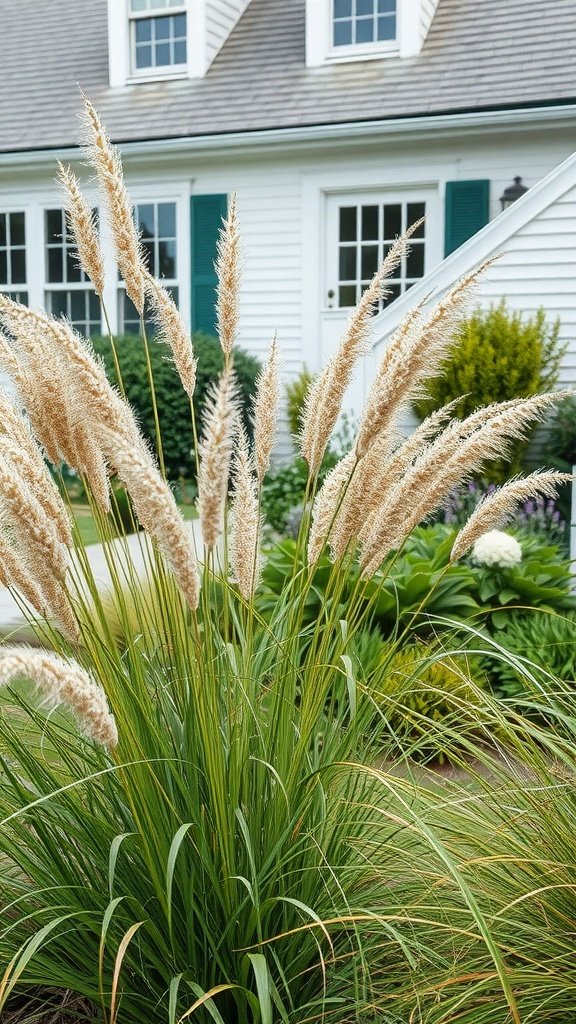 Ornamental grass in front of a Cape Cod house