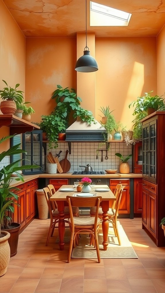 Cozy kitchen with earthy tones and plants